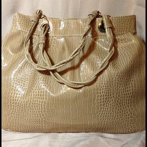 JESSICA SIMPSON Croc Embossed Patent Leather Shoulder Bag